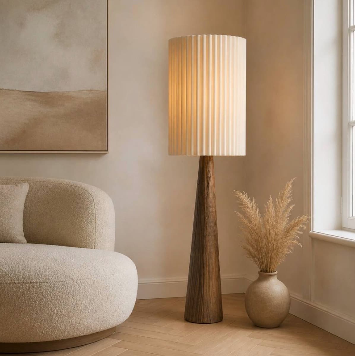Luneare Cono Plissé Vloerlamp Naturel